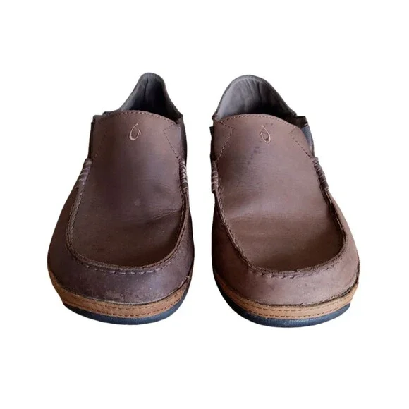 Olukai Men's Moloa Brown Leather Slip On Shoes Size 10 Loafers Boat Shoes - Picture 4 of 11